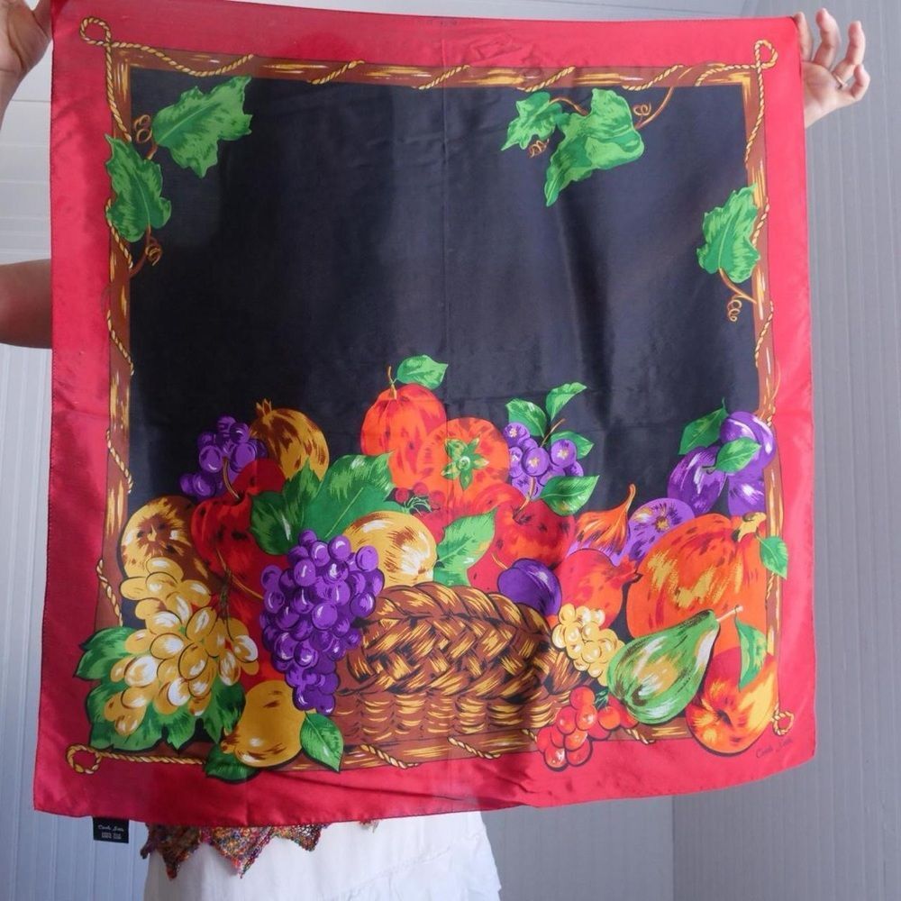 Vintage 90s Carole Little large‎ fruit print silk scarf